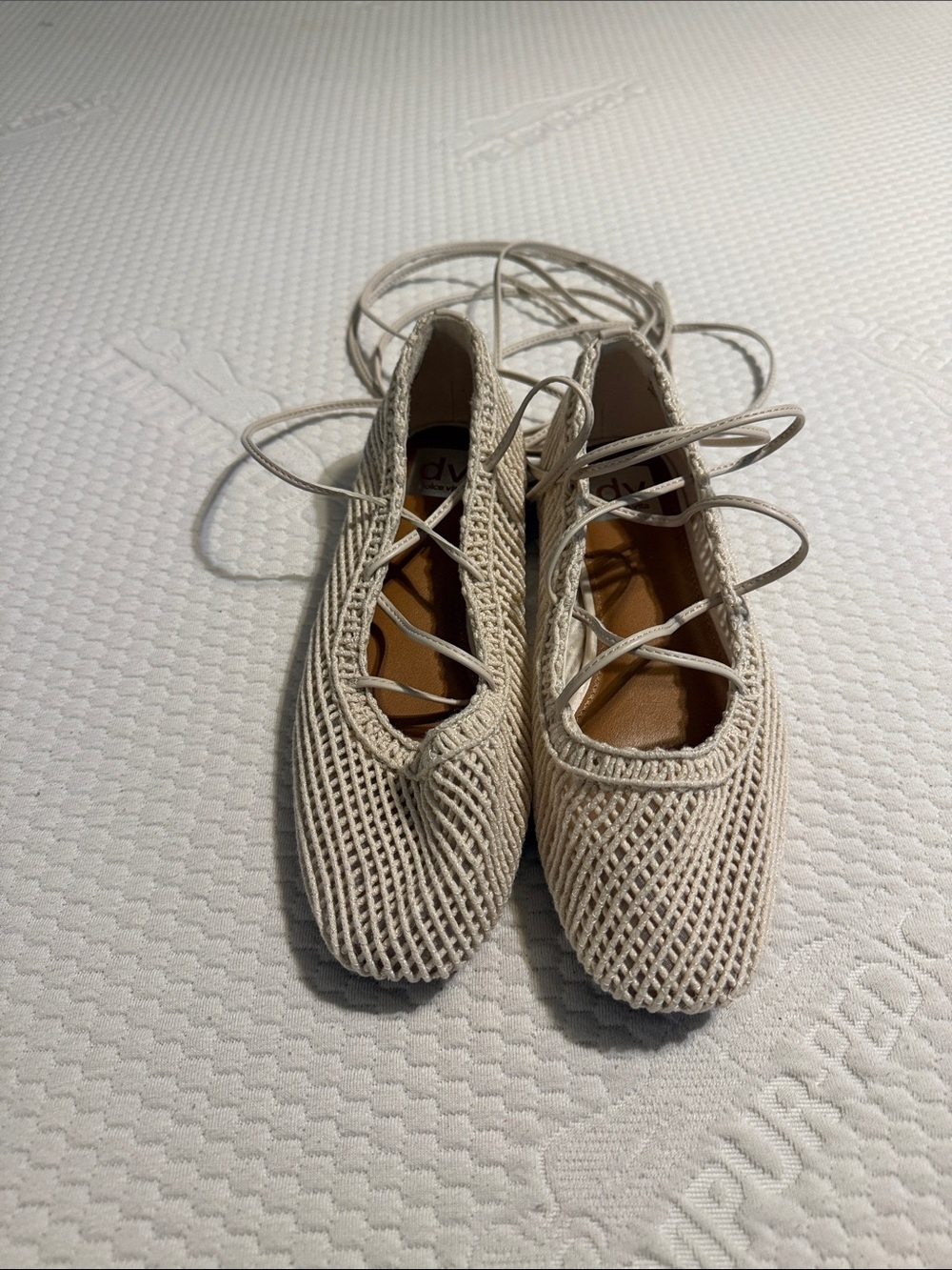 Dolce Vita Cream Woven Lace-Up Ballet Flats